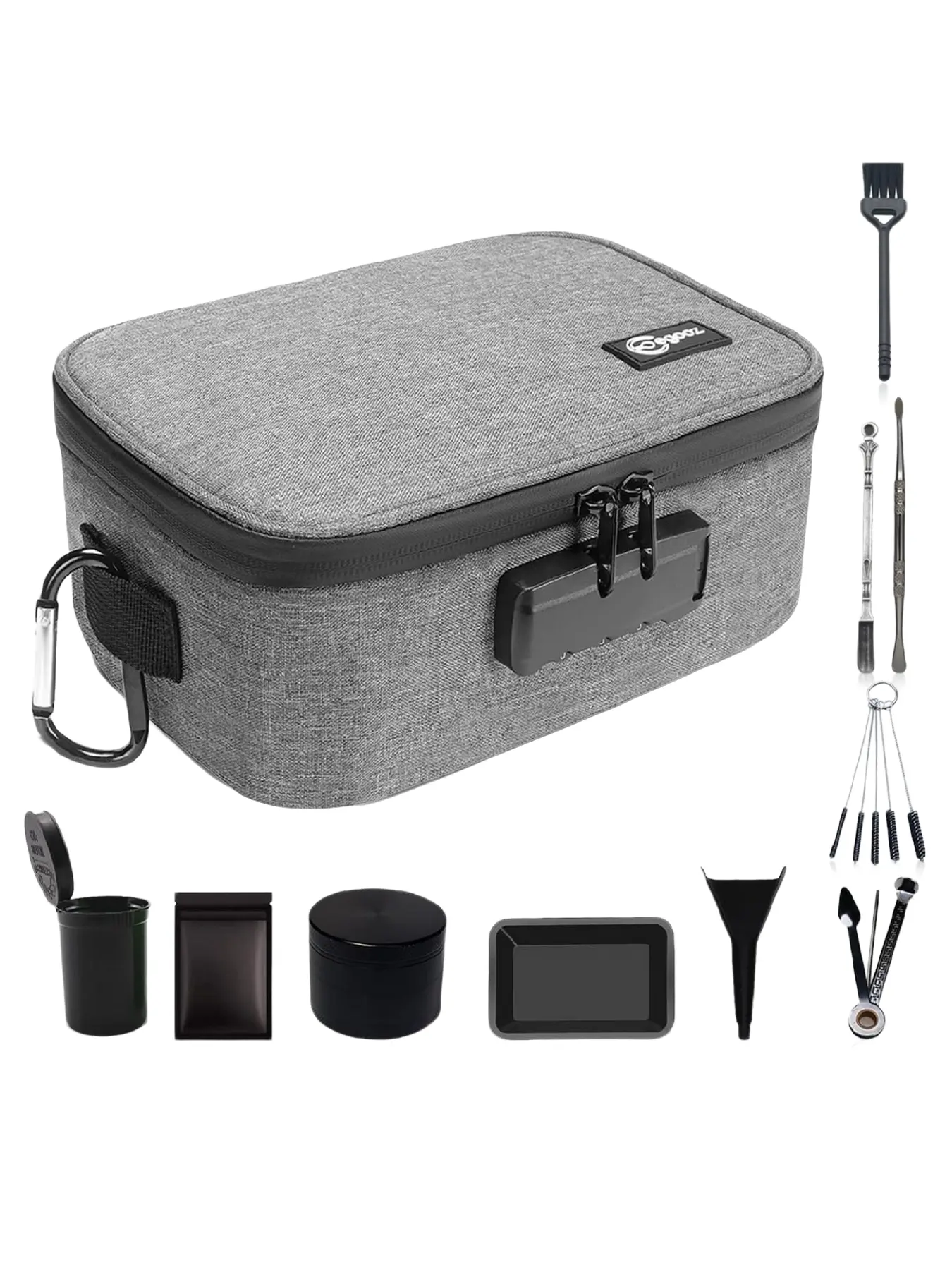 Odor-Resistant Storage Case with Lock & 11pcs Accessories – Waterproof & Discreet Lockable Organizer for Home, Travel, Kitchen, Grey Travel Essentials Kit Traveling Essentials