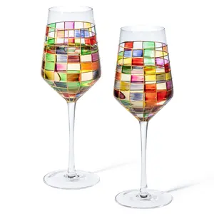 The Wine Savant Renaissance Stained Wine Glasses Set of 2 Festive Colorful Coffee Cups, Multicolored, Home Bar Gift, Colored Drinkware, Rainbow Glassware (Stemmed)