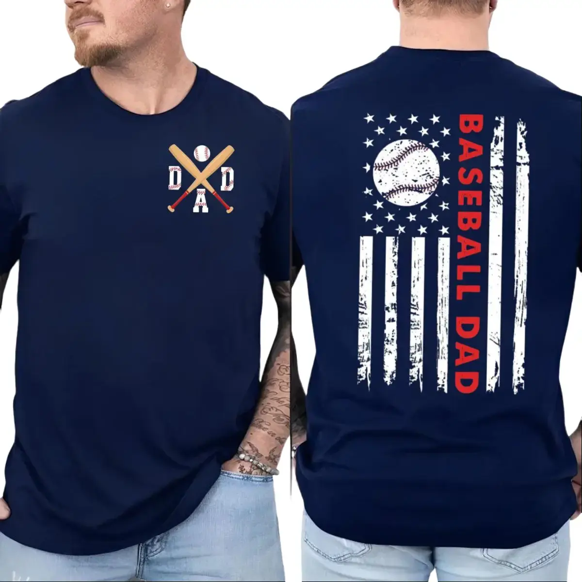 Baseball Dad Shirt, Sport Dad 2 Sided T Shirt, Gift For Dad, Father's Day Gift, Baseball Season Tee, Regular Fit Short Sleeve Tee, casual Crewneck Top