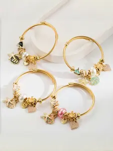 Cute Mermaid & Starfish & Shell Design Charm Bracelet, Stackable Bracelets, Fashionable Jewelry for Women & Girls, Trendy All-match & Exquisite Jewelry for Birthday Gift