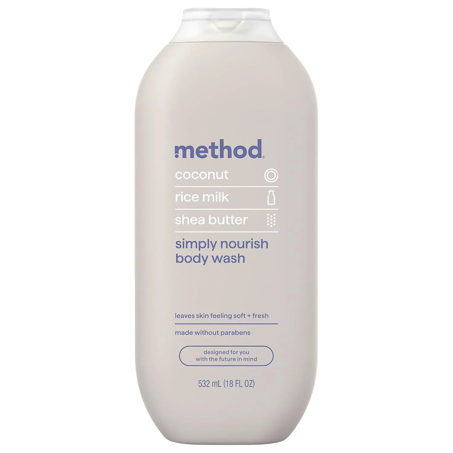 method Body Wash, Simply Nourish, 18 fl oz | Soothing Formula, Leaves Skin Feeling Soft & Moisturized, Made Without Parabens, Notes of Coconut, Rice Milk & Shea Butter