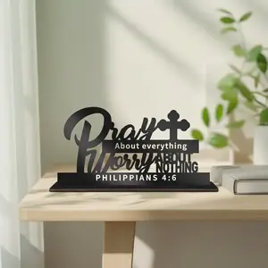 Wooden Cross & Letter Pattern Desktop Ornament, 1 Count Bible Verse Decorative Centerpiece, Religious Decoration for Home Living Room & Office, Signs, Wooden Cross Decorations