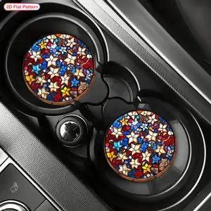 2pcs Star Pattern Car Coasters, Car Interior Accessory - Non-Slip Cup Holders with Red, Green - Car Interior Decor, Halloween, Christmas, Thanksgiving, Birthday Gifts - Compatible with All Vehicles - Ideal for Drivers & Passengers