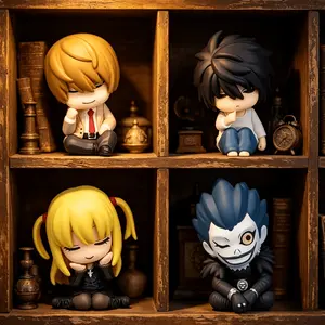A set of Q version animation death character figures - 1 random 4 rounds, PVC material, 1 random 4 rounds of popular trendy figures, cute sitting posture, suitable for desktop and bookshelves and car decoration, Halloween, Christmas gifts