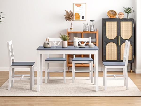 Soges 5-Piece Solid Wood Dining Table Set with 4 Chairs, Farmhouse Kitchen Table Set for Small Space, Easy Assembly Desk for Kitchen, Dining Room, or Restaurant