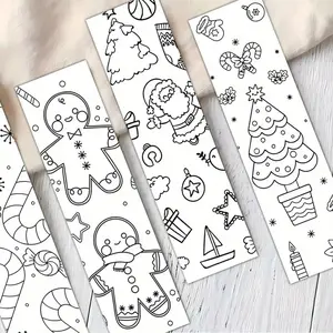 32 Pcs Christmas DIY Cartoon Doodle Bookmarks, Minimalist Line Coloring Blank Bookmark Handmade Craft Decor Hanging Ornaments