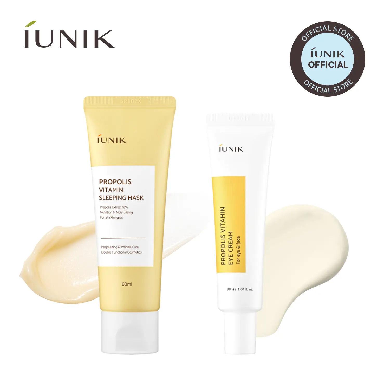 [IUNIK Official] Propolis Vitamin Overnight Glow Duo | Eye Cream + Sleeping Mask | Radiance Care