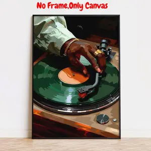 Vinyl Record Pattern Canvas Painting, Retro DJ Pattern Wall Art, Modern Home Decor, Wall Decor for Home Living Room Bedroom Office, Ornaments