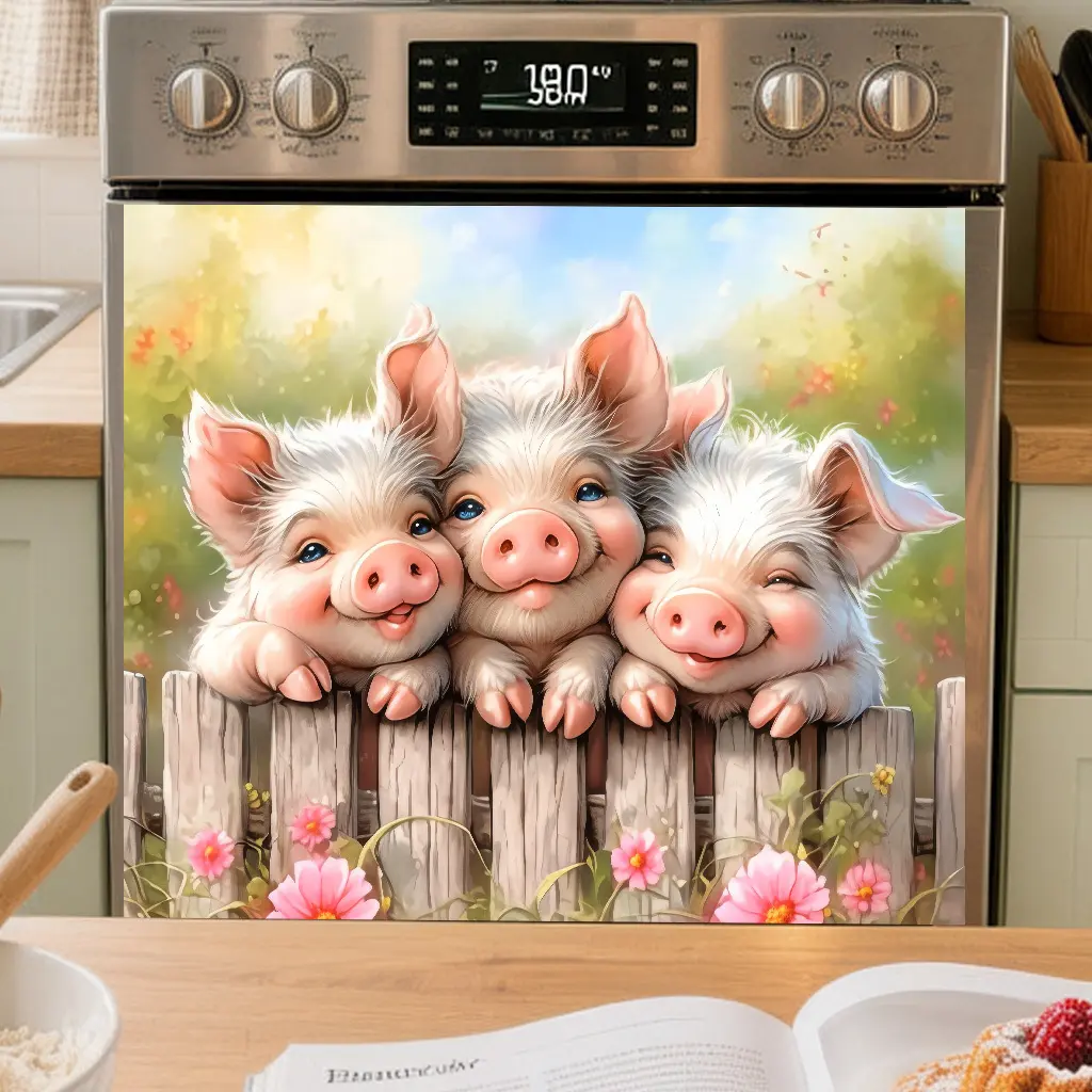 1pc Fresh and healing style cute and adorable little pig floral wall stickers, suitable for home decoration, glass decoration, atmosphere decoration, self-adhesive and removable oven stickers, washing machine stickers, stickers