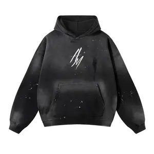 Animal Frayed Hoodie - Black with White Logo Design and Front Pocket - Size Chart Provided