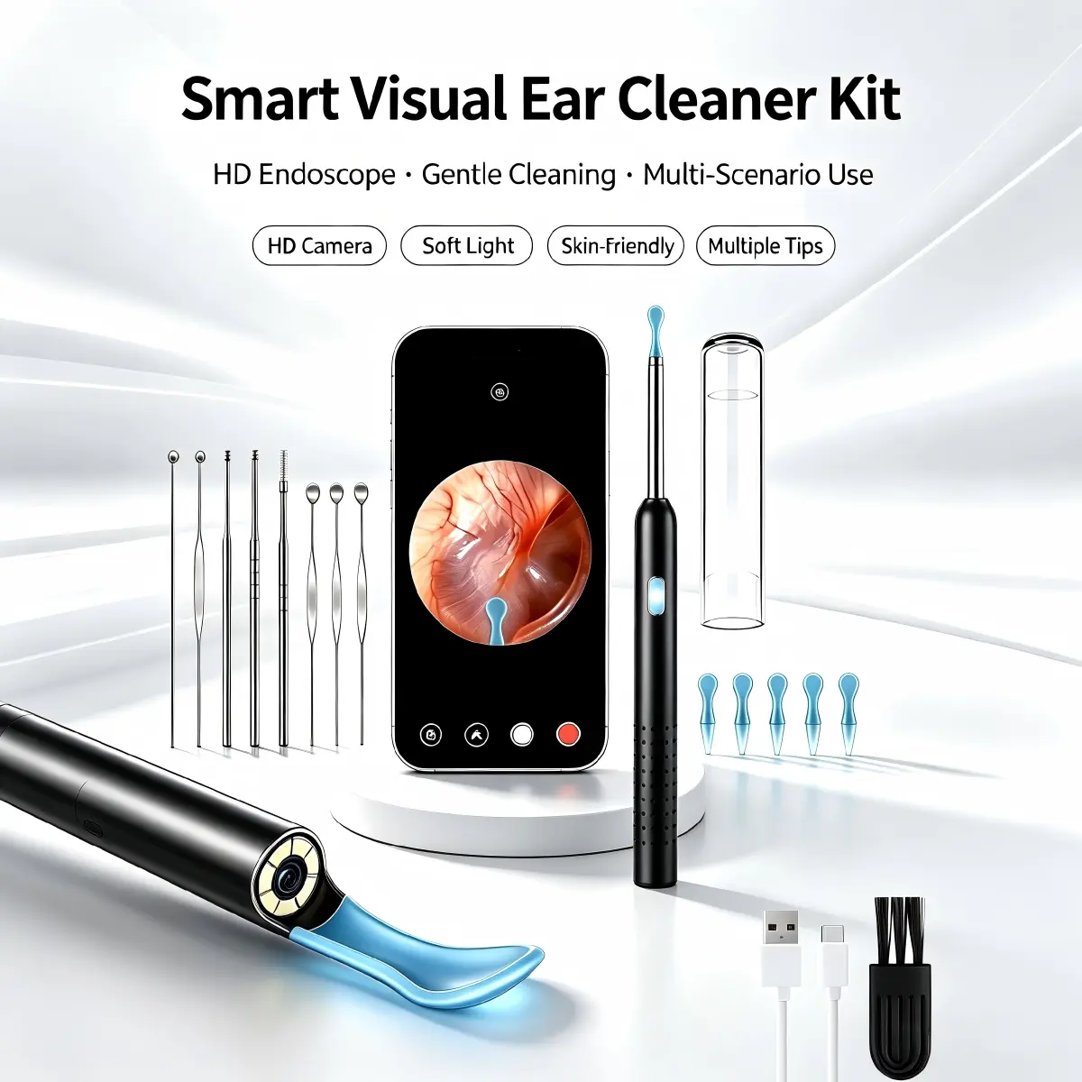 Wireless Ear Wax Remover with HD Camera, Visual Ear Cleaning Otoscope with 360° Wide Angle Lens, IP67 Waterproof for Family Use, Ear Cleaning Tool
