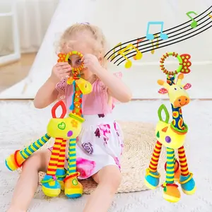 Giraffe Hanging Rattle Toys Soft Baby Hanging Toys with Rattle Maracas Sensory Crinkle Squeaky Stroller Car Seat Crib Plush Animal Activity Toys Gift for Newborn Toddlers Gift