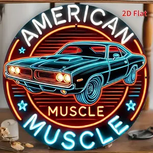 2D Flat No neon light up 8x8 Inch Retro American Muscle Car Metal Sign - Vintage Garage Wall Decor,Perfect for Game Rooms, Offices, Studios, Gyms, and Car Enthusiasts, Office Decoration Retro Car Design Car Decor