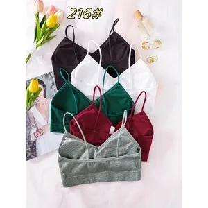 6pcs Elegant Solid Ribbed Wireless Cami Bra - Comfortable Seamless Breathable Bralette with Removable Padding, Backless Design, and Soft Polyamide Material - Hand Wash Only, Perfect for Adult Women