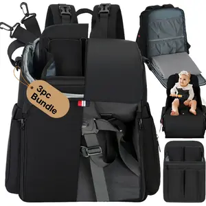 GillyGro 5-in-1 Classic Backpack Bundle for Parents - Multifunctional Diaper Bag with Built-In Booster Seat Changing Mat Insulated Pockets & Organizer for Travel and Daily Use 3pc Bundle