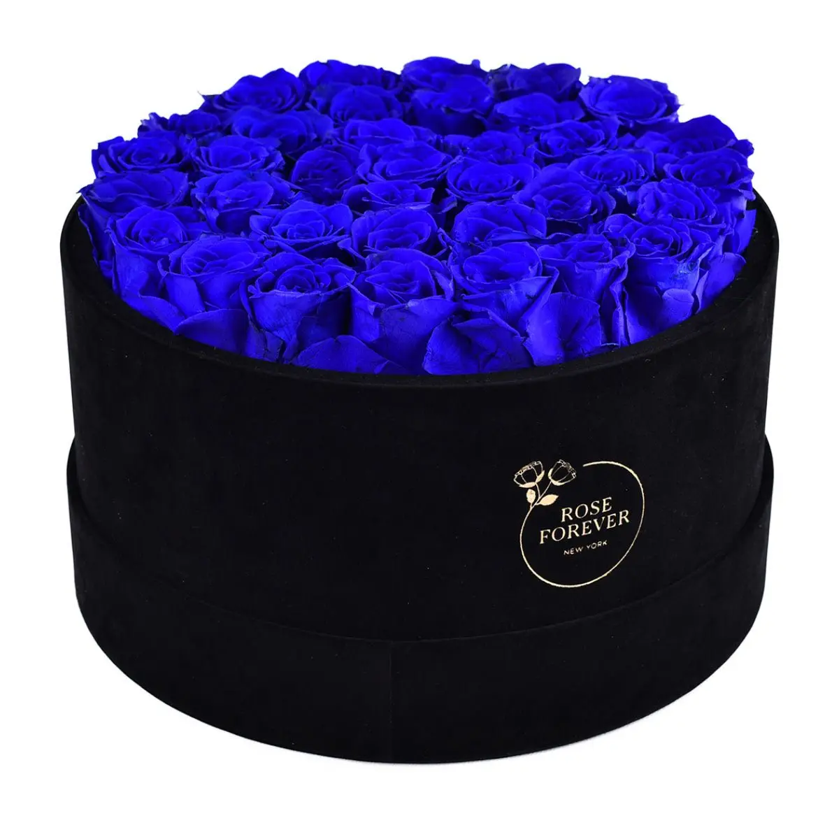 36 Royal Blue Rose Bouquet, Flower Arrangement in Black Round Velvet Box, Ideal Gift for Girlfriend
