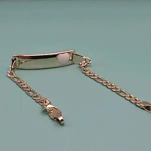 Heart white beautiful styleI ID bracelet 6"inches kids sizes figaro GOLD-PLATED ENGRAVING AVAILABLE Personalized Jewelry