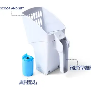 Cat Litter Shovel with Built-in Scooper & Holder |   Kitty Pooper Scooper & Sifter |   Includes 1 Roll Litter Scoop Bags