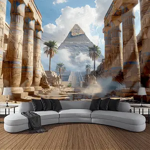 Egyptian Pyramid Landscape Tapestry - Polyester, Contemporary Style, Fantasy Themed Wall Hanging Ornament, Regal Majestic Home Decor without Feathers or Electricity