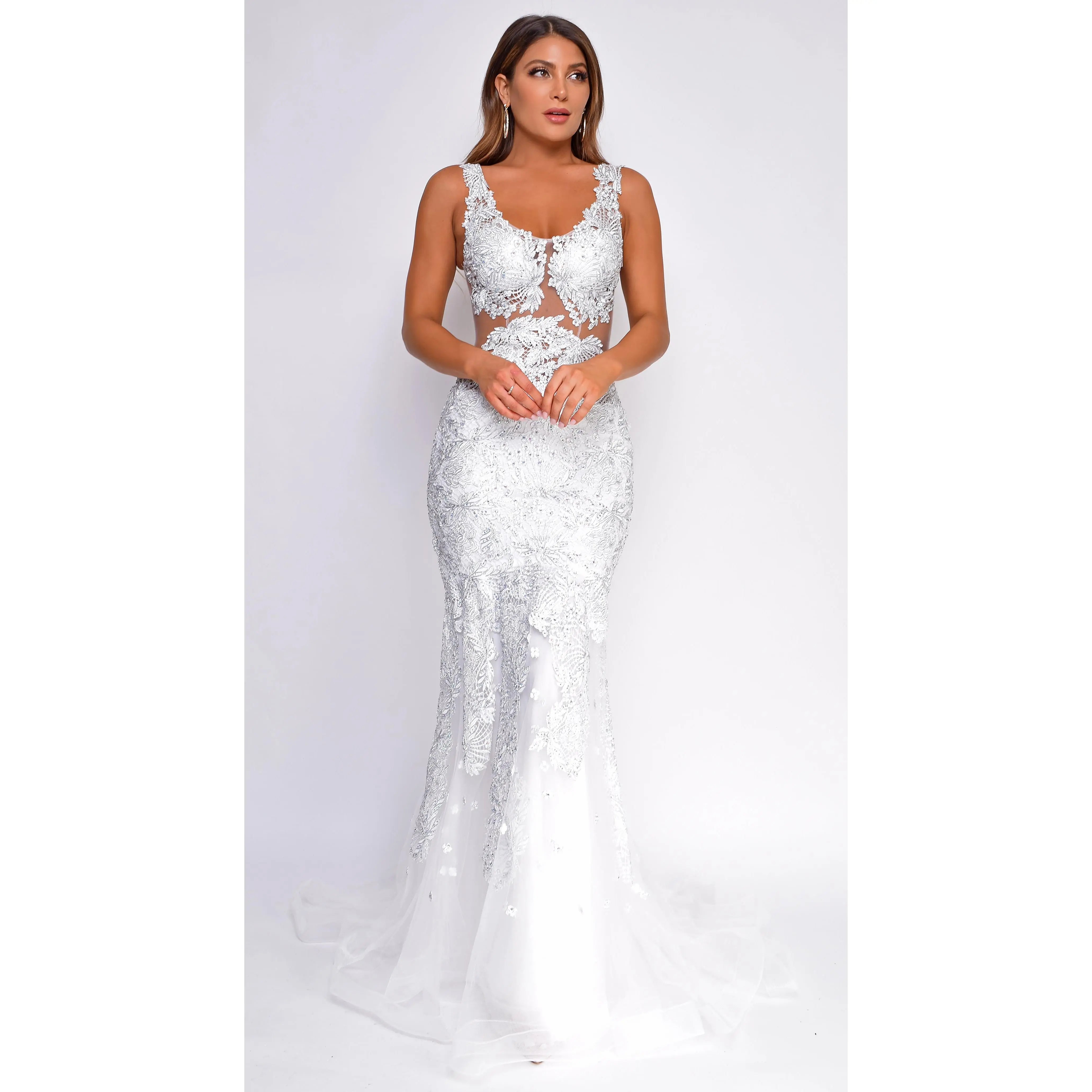 Flynn White Beaded Gown Flynn White Beaded Gown