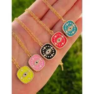 18k real gold plated evil eye cz reversible necklaces