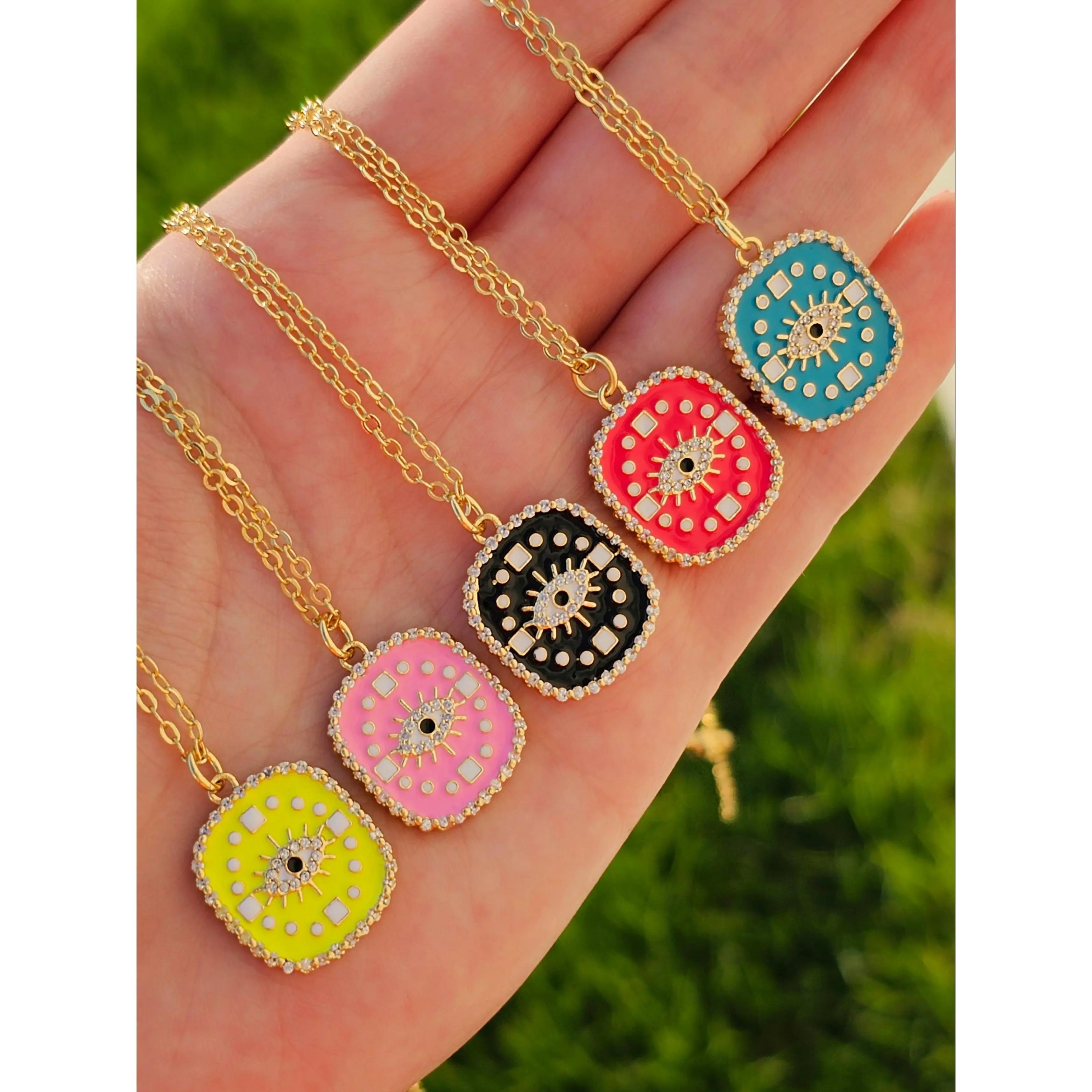 18k real gold plated evil eye cz reversible necklaces