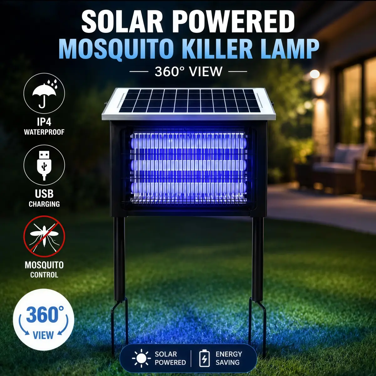 2026 New Arrival Solar Powered Electric Large Size Mosquito Zapper 4500V High Voltage Insect Trap IP67 Waterproof Rechargeable UV Pest Light Pet Safe Indoor Outdoor Backyard Patio For Garden Lawn Farm Solar Mosquito Killer, Solar Insect Trap