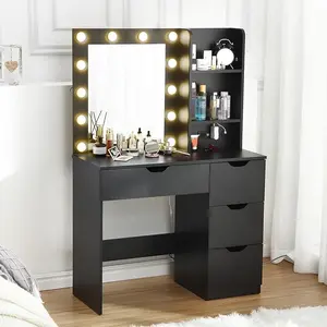 Makeup Vanity with 12 Bulbs, Vanity Desk with Charging Station, Storage Shelf, 4 Drawers Makeup Table with 3 Lighting Modes Brightness Adjustable Bedroom Dressing Table vanity  led  light