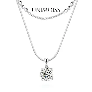 UniMoiss Moissanite 2ct Whispers of Love Copper Pendant Necklace Silver-Plated Wedding Engagement Anniversary Gift for Women