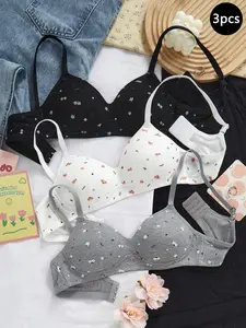 Teenage Comfortable No-Wire Printed Design Bra, Soft and Breathable Underwear for Daily Wear, Stylish and Comfy Bra for Teens