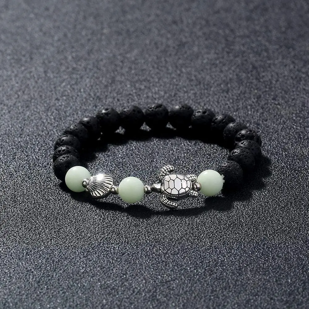 Black Volcanic Stone Blue Luminous Beads Turtle Bracelet