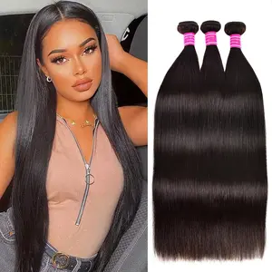 12A Straight Bundles Human Hair 100% Unprocessed Brazilian Virgin Hair Straight 3 Bundles  Human Hair Weave Bundles for Black Women Natural Color Smooth And Silky No Shedding High Quality Real Hair Extensions