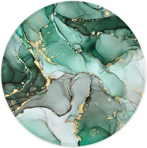 Mouse Pad with Stitched Edge Premium-Textured Waterproof Non-Slip Rubber Base Desktop Protection Mat Diameter 8.7 Inches, Green Marble Texture