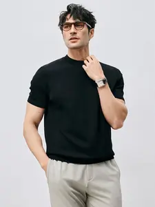 Fioboc Men's Crewneck Knitted T-Shirt Top for Father's Day, Christmas Gifts and Daily Casual, Comfortable, Breathable and Skin-Friendly