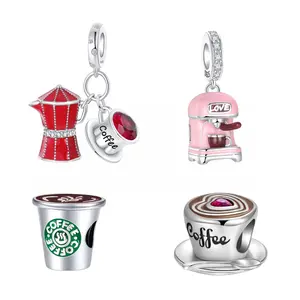 Silver-plated Coffeemaker&Coffee Cup Jewelry Charm, Cute Beads Fits for Necklace Bracelet, Perfect Gift for Coffee Lovers