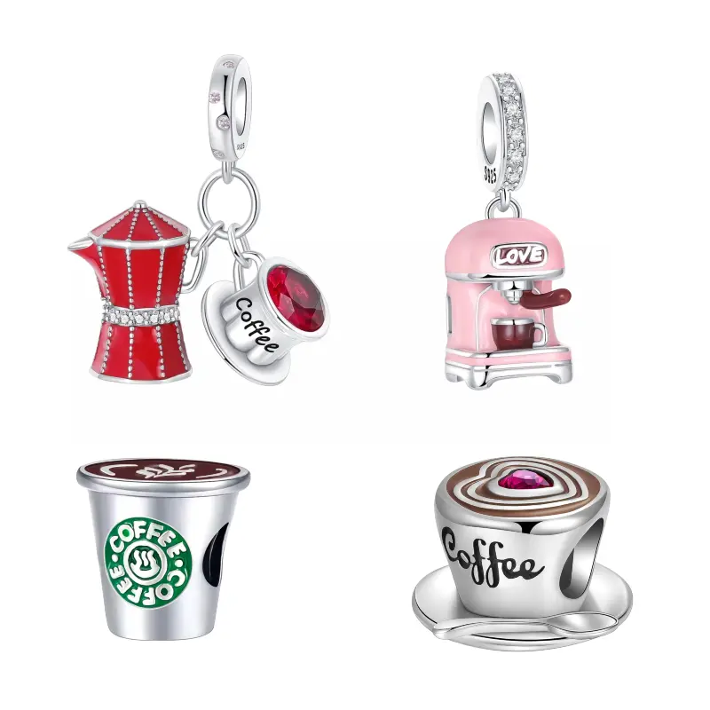 Silver-plated Coffeemaker&Coffee Cup Jewelry Charm, Cute Beads Fits for Necklace Bracelet, Perfect Gift for Coffee Lovers