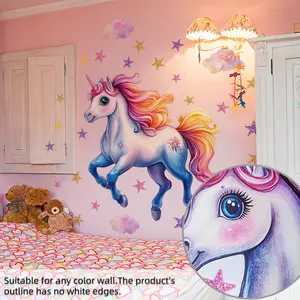 3pcs Colorful Unicorn Star Wall Art Stickers (30x90cm) for Living Room Bedroom Dorm Home Decor, Easy-Remove Self-Adhesive Decorative Decals
