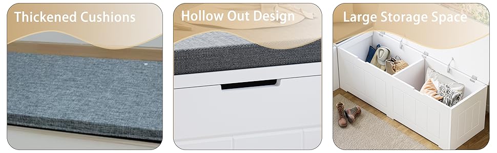 L Shaped Corner Storage Bench with Cushion, 63" Flip-Top Kitchen Banquette Nook Bench with Hidden Storage for Entryway Dining Room