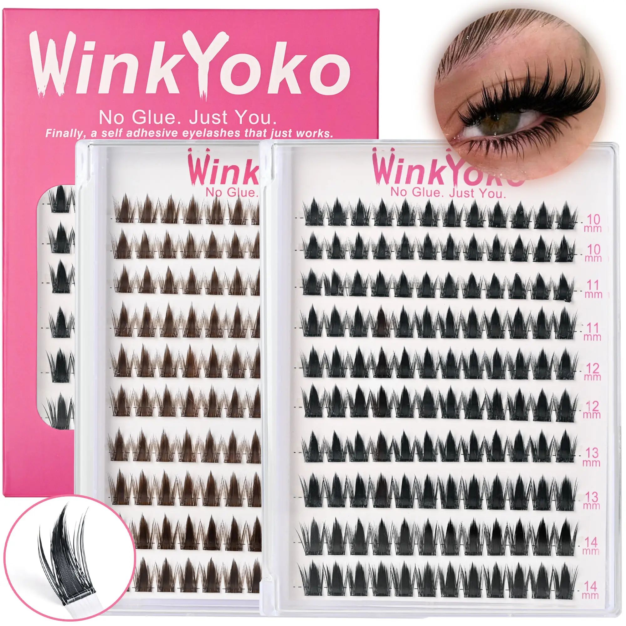 WinkYoko Self-Adhesive Cluster Lashes - Manga/Fairy Bold Styles, Pre-Glued 0.02mm BASF 8-14mm Mixed Length, Beginner-Friendly C Curl Wispy Press-On Lashes, Waterproof Anime Look, Back to School Adults Cosmetic Eyelash Extensions