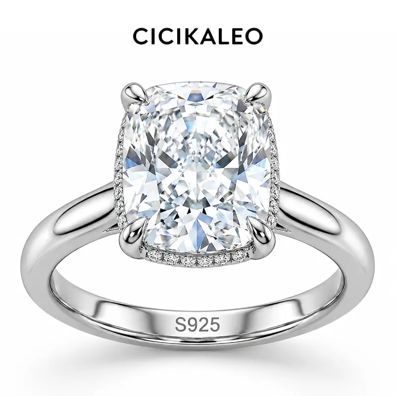 CICIKALEO 14K Gold Plated 3.5CT Crushed Ice Cut Solid 925 Sterling Silver Cubic Zirconia Simulated Diamond Engagement and Promise Ring for Women
