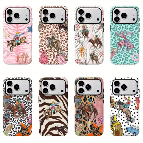 Soft Silicone Cowgirl Western Horse Rodeo Art Phone Case - Retro Striped Zebra Print Protector Cover, Phone Accessories for Various Models (iPhone 11-17 Pro Max, Samsung S21-S26), Gift for Rodeo Fans