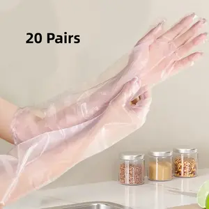 20-Pack Extra Long 60cm CPE Disposable Gloves, Extra Thick & Waterproof. Food Grade, Latex-Free, Oil-Resistant. Full Arm Protection, Ideal for Kitchen, Dishwashing, Cleaning & Outdoor Work. Dish washing gloves.Home essentials