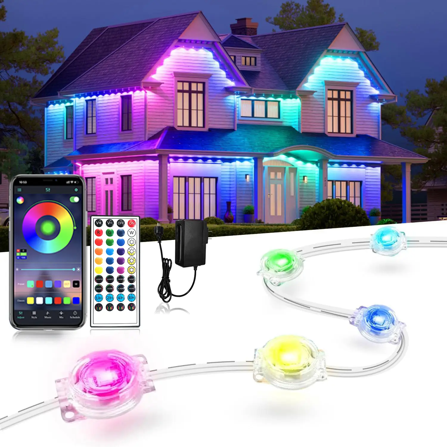 Permanent Outdoor Light, RGB LED Eave Lights with App/Remote Control,Timing,IP67 Waterproof ,Color Changing,Music Sync Outside Light for Accent Lighti