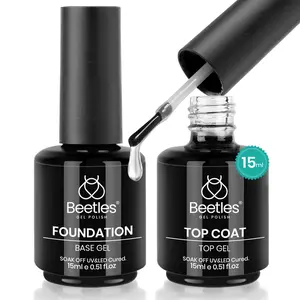 15ml No Wipe Gel Top Coat and Base Coat Set - Shine Finish and Long Lasting, Soak Off LED Nail Lamp Gel Base Top Coat Finish Nail Art Design Manicure Gifts for Women
