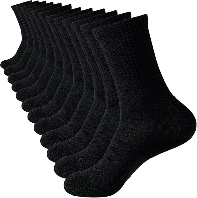 LUBOT Men's Bamboo-Cotton Bulk Mid-Calf Socks (6 Pairs) - Anti-Odor, Sweat Wicking, Cushioned, Arch Support Active Socks for Men
