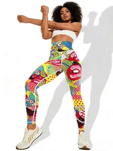 Women's Graphic Print High Waist Tight-Fit Yoga Pants Elastic Workout Leggings for Running Fitness Gym, Casual All-Season Sportswear, Sculpting Leggings