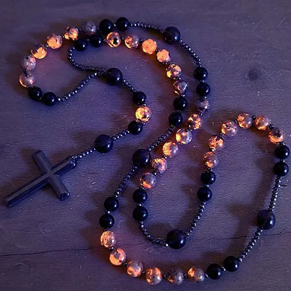 Cross Necklace Flame Stone Beaded Necklace Healthy Handmade Beaded Religious Belief Necklace God Bless Cross Pendant Beaded Necklace Natural Stone Long Necklace for Women Men