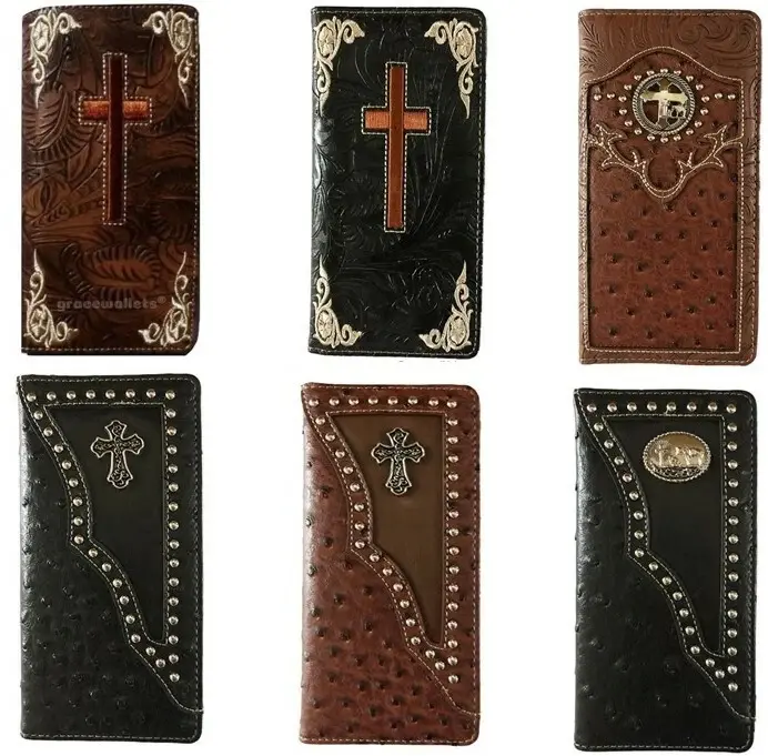 Cross, Cross Praying Cowboy Men Western Wallets Bifold Check Book Style