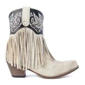 Women's Cream Canyon Night Bird Fringe Fashion Booties