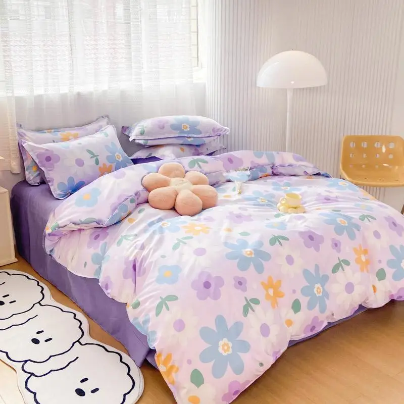 Cartoon Flower Pattern Duvet Cover Set, Including 1 Count Duvet Cover & 2 Counts Pillowcase Without Filler, Soft Bedding For Bedroom